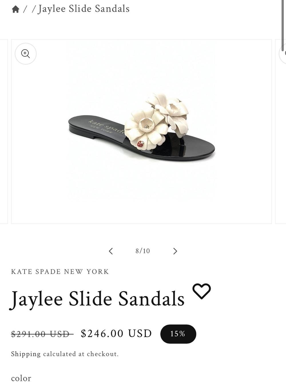 kate spade Jaylee Black Slide Sandals with Cream Floral Appliqués